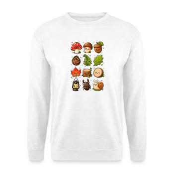 Kawaii Waldschätze | Pilze & Natur - Unisex Pullover - Weiß - Vorne - Alina (178cm) & Michal (187cm)