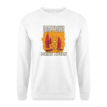 Salzwasser fließt durch meine Adern Segler Segeln - Unisex Pullover - Weiß - Vorne - Alina (178cm) & Michal (187cm)