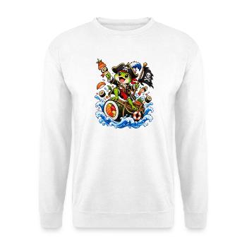 Piratenfrosch segelt ein Sushi-Roll-Schiff - Unisex Pullover - Weiß - Vorne - Alina (178cm) & Michal (187cm)