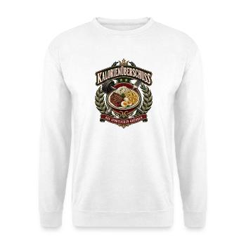 Kalorienüberschuss aus sportlichen Gründen - Unisex Pullover - Weiß - Vorne - Alina (178cm) & Michal (187cm)
