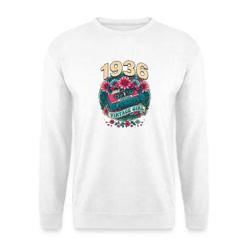 1936 Vintage Girl Retro Floral Kassette - Unisex Pullover - Weiß - Vorne - Alina (178cm) & Michal (187cm)