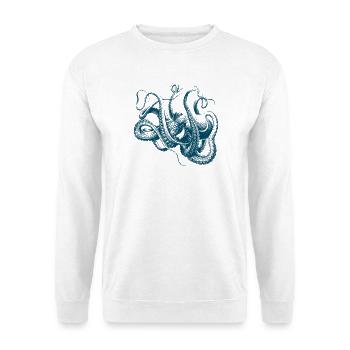 Vintage Kraken Oktopus Tiefsee Tentakel - Unisex Pullover - Weiß - Vorne - Alina (178cm) & Michal (187cm)