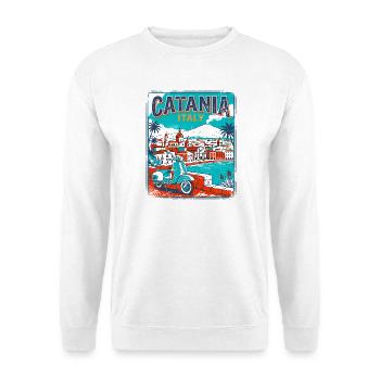 Vintage Catania Italy Coastal Cityscape Faro - Unisex Pullover - Weiß - Vorne - Alina (178cm) & Michal (187cm)