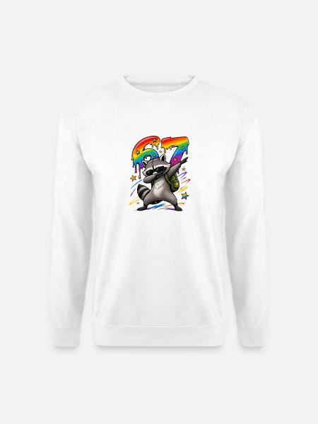 Dabbing Waschbär 67 Regenbogen - Unisex Pullover - Weiß