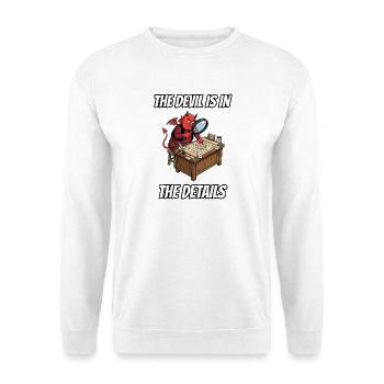 Der Teufel steckt im Detail – lustige Idiom-Zeichentrickserie - Unisex Pullover - Weiß - Vorne - Alina (178cm) & Michal (187cm)