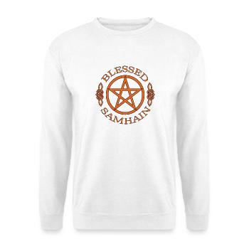 Samhain Wicca Wiccan Hexenstern Halloween - Unisex Pullover - Weiß - Vorne - Alina (178cm) & Michal (187cm)