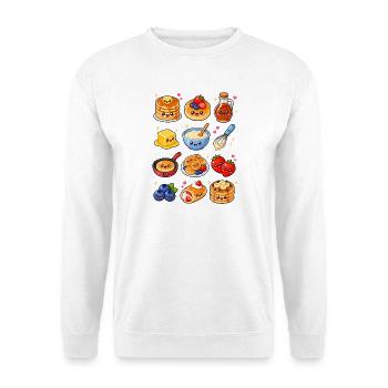 Kawaii Pancakes | Frühstück & Ahornsirup - Unisex Pullover - Weiß - Vorne - Alina (178cm) & Michal (187cm)