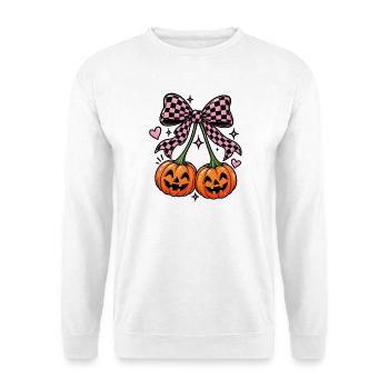 Halloween Kürbis Kirschen  - Unisex Pullover - Weiß - Vorne - Alina (178cm) & Michal (187cm)