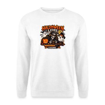 Halloween Level – Spooky Gaming Design - Unisex Pullover - Weiß - Vorne - Alina (178cm) & Michal (187cm)