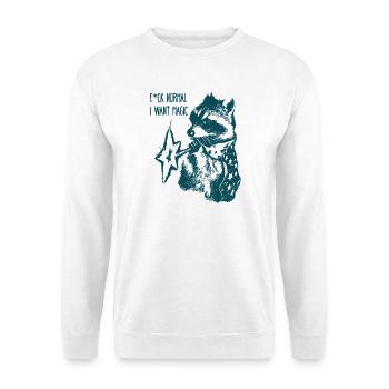 Fuck Normal I Want Magic Waschbaer Zauberer - Unisex Pullover - Weiß - Vorne - Alina (178cm) & Michal (187cm)