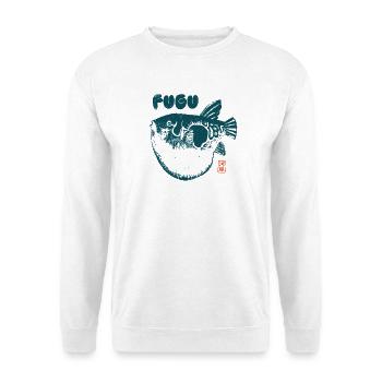 Fugu Kugelfisch Japanischer Holzschnitt Stil - Unisex Pullover - Weiß - Vorne - Alina (178cm) & Michal (187cm)