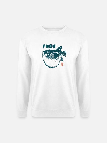 Fugu Kugelfisch Japanischer Holzschnitt Stil - Unisex Pullover - Weiß