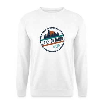 Lake Ontario Leuchtturm-Silhouette - Unisex Pullover - Weiß - Vorne - Alina (178cm) & Michal (187cm)