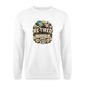 Retired Spruch Definition Müde Blumen & Kaffee - Unisex Pullover - Weiß - Vorne - Alina (178cm) & Michal (187cm)