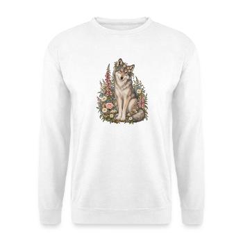 Wolf Blumen Cottagecore Outfit - Unisex Pullover - Weiß - Vorne - Alina (178cm) & Michal (187cm)