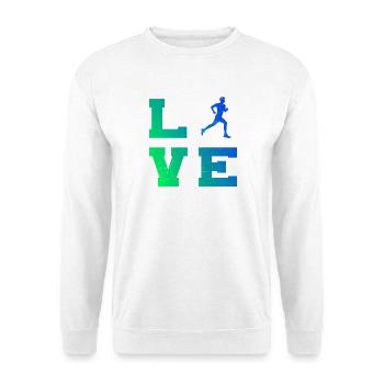 Geschenkidee für einen Running mit Running - Unisex Pullover - Weiß - Vorne - Alina (178cm) & Michal (187cm)