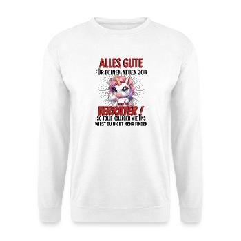 Einhorn Kollegen Abschied - Unisex Pullover - Weiß - Vorne - Alina (178cm) & Michal (187cm)