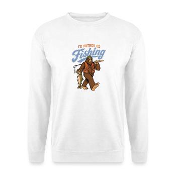 Ich würde lieber angeln – Bigfoot-Fischer - Unisex Pullover - Weiß - Vorne - Alina (178cm) & Michal (187cm)