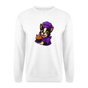 Boston Terrier-Koch backt einen Monster-Cupcake - Unisex Pullover - Weiß - Vorne - Alina (178cm) & Michal (187cm)