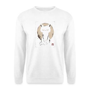 Schwarze Katze Halloween Vollmond - Unisex Pullover - Weiß - Vorne - Alina (178cm) & Michal (187cm)