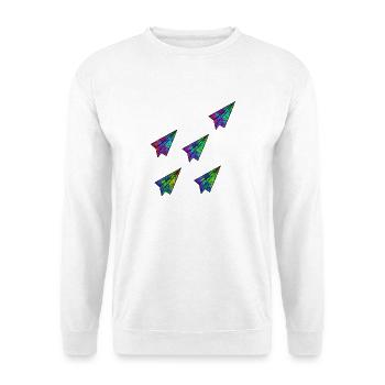 PaperPlaneFormationLight - Unisex Pullover - Weiß - Vorne - Alina (178cm) & Michal (187cm)