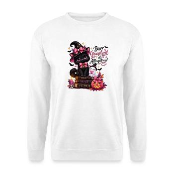 Katzenzauber Halloween Magie und Liebe - Unisex Pullover - Weiß - Vorne - Alina (178cm) & Michal (187cm)