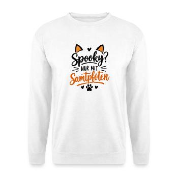 Samtpfoten Katzenliebhaber Logo - Unisex Pullover - Weiß - Vorne - Alina (178cm) & Michal (187cm)