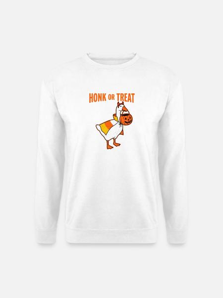 Hupen oder Leckerli Gans Halloween-Grafik - Unisex Pullover - Weiß