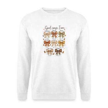  Gott Sagt: Ich Bin Herbstschleifen Bibelvers - Unisex Pullover - Weiß - Vorne - Alina (178cm) & Michal (187cm)
