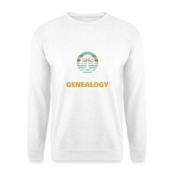 Lustiges Ahnen Shirt Ahnenforscherin Geschenk - Unisex Pullover - Weiß - Vorne - Alina (178cm) & Michal (187cm)