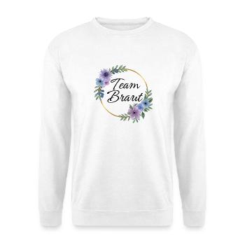 Team Braut Blumenkranz Lila - Unisex Pullover - Weiß - Vorne - Alina (178cm) & Michal (187cm)