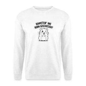  Hamster Ins Hirn Geschissen Lustiger Hamster - Unisex Pullover - Weiß - Vorne - Alina (178cm) & Michal (187cm)