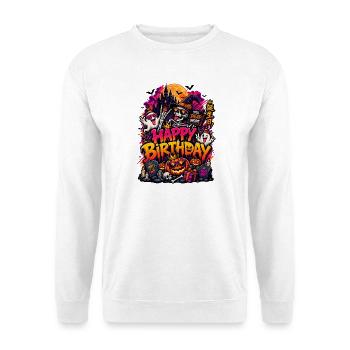 Happy Birthday Halloween Bash - Unisex Pullover - Weiß - Vorne - Alina (178cm) & Michal (187cm)