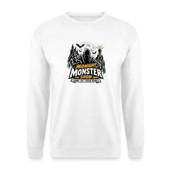 Monster Horror Sci-Fi Retro Nostalgie - Unisex Pullover - Weiß - Vorne - Alina (178cm) & Michal (187cm)