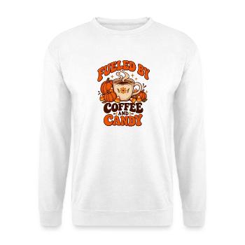 Angetrieben von Kaffee und Süßigkeiten - Unisex Pullover - Weiß - Vorne - Alina (178cm) & Michal (187cm)
