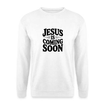 Jesus kommt bald - Unisex Pullover - Weiß - Vorne - Alina (178cm) & Michal (187cm)