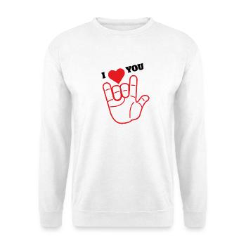 I Love You Hand Sign ASL ILY Heart Art - Unisex Pullover - Weiß - Vorne - Alina (178cm) & Michal (187cm)