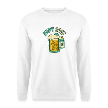 Zukünftiger Opa 2027 Schwangerschaftsankündigung Humor - Unisex Pullover - Weiß - Vorne - Alina (178cm) & Michal (187cm)