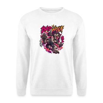 Bad Wolf Neon Flammenwolf - Unisex Pullover - Weiß - Vorne - Alina (178cm) & Michal (187cm)
