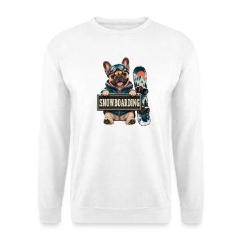 Französische Bulldogge Snowboarding – Winter - Unisex Pullover - Weiß - Vorne - Alina (178cm) & Michal (187cm)