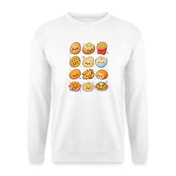 Kawaii Kartoffelsnacks | Pommes & Knollen - Unisex Pullover - Weiß - Vorne - Alina (178cm) & Michal (187cm)