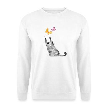 Katzen Katzenmutter Katzenkind Katze Herz - Unisex Pullover - Weiß - Vorne - Alina (178cm) & Michal (187cm)