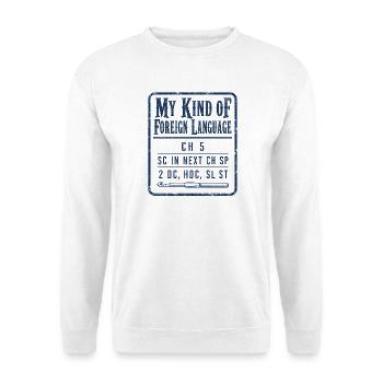 Meine Art Von Fremdsprache Lustiges Häkelmuster - Unisex Pullover - Weiß - Vorne - Alina (178cm) & Michal (187cm)