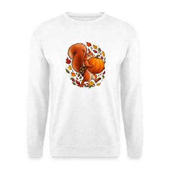 Eichhörnchen mit Kürbis – Süßes Herbstmotiv - Unisex Pullover - Weiß - Vorne - Alina (178cm) & Michal (187cm)