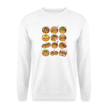 Kawaii Takoyaki | Japanisches Streetfood - Unisex Pullover - Weiß - Vorne - Alina (178cm) & Michal (187cm)