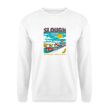 Retro Slough England Cityscape Skyline Novelty - Unisex Pullover - Weiß - Vorne - Alina (178cm) & Michal (187cm)