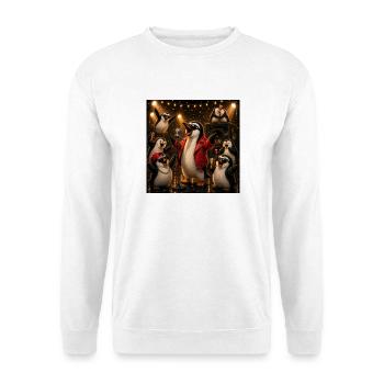 Rock Pinguine – Party & Musik mit Attitüde - Unisex Pullover - Weiß - Vorne - Alina (178cm) & Michal (187cm)