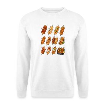 Kawaii Yakitori | Japanische Grillspieße - Unisex Pullover - Weiß - Vorne - Alina (178cm) & Michal (187cm)