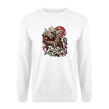 Totenkopf-Skelett in rotem Nebel - Unisex Pullover - Weiß - Vorne - Alina (178cm) & Michal (187cm)