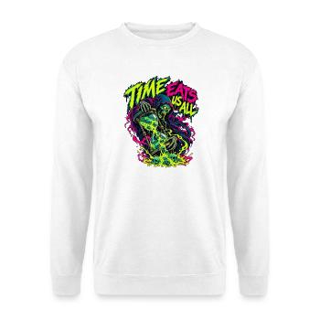 Neon-Todesbote: Zeit frisst uns alle - Unisex Pullover - Weiß - Vorne - Alina (178cm) & Michal (187cm)